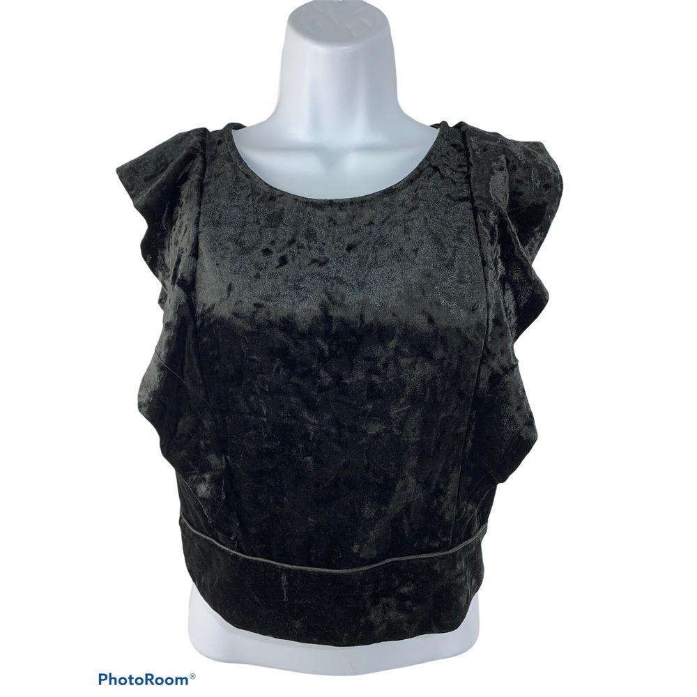 NWT Material Girl Womens Medium Black 3/4 Zip Sleeveless Crop Top Velvet Zipper